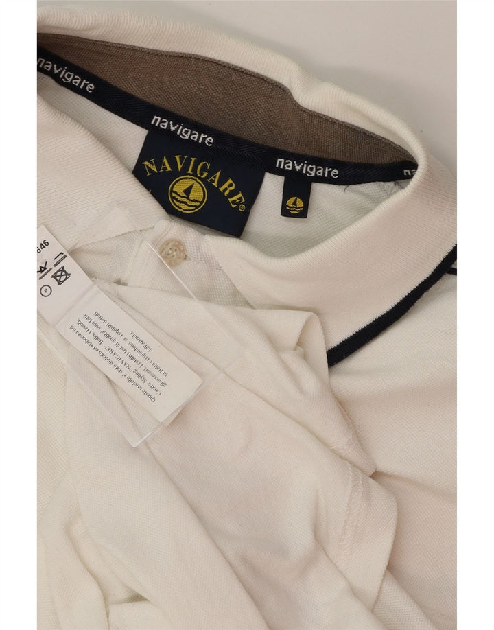 NAVIGARE Mens Polo Shirt Large White Cotton Vintage Navigare and Second-Hand Navigare from Messina Hembry 