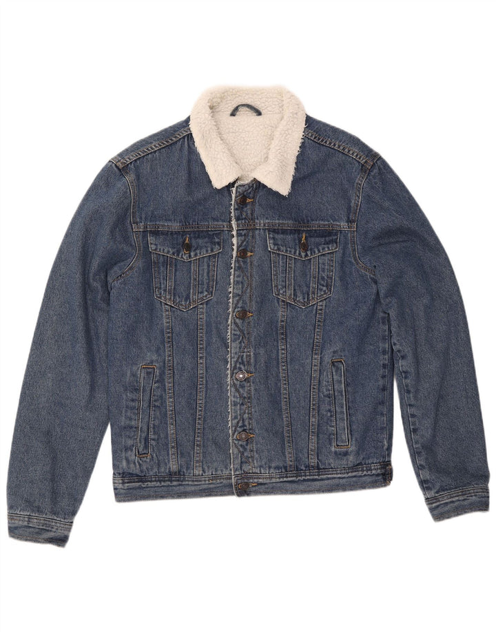 ZUIKI Mens Denim Sherpa Jacket UK 40 Large Blue Cotton