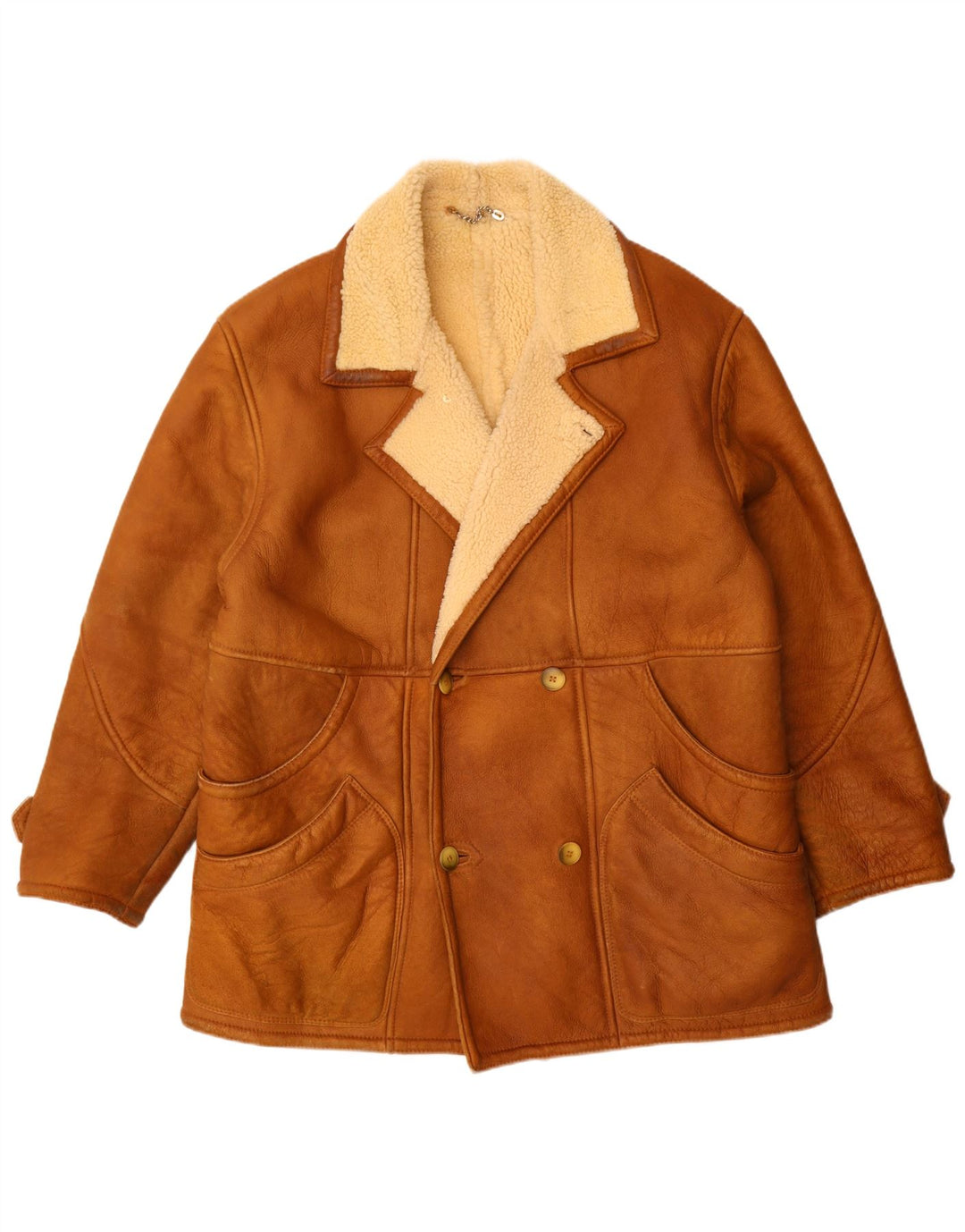 Jachetă vintage pentru bărbați din shearling dublu piept UK 42 XL maro