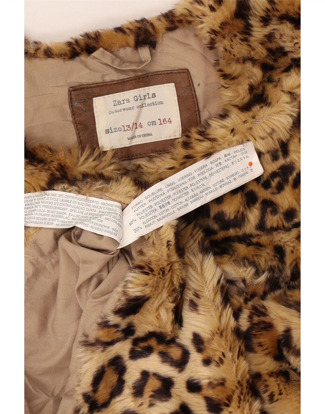 Gilet ZARA pentru fete din blană artificială 13-14 ani, maro, poliester cu imprimeu animal