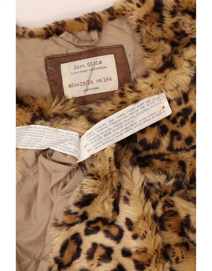 Gilet ZARA pentru fete din blană artificială 13-14 ani, maro, poliester cu imprimeu animal