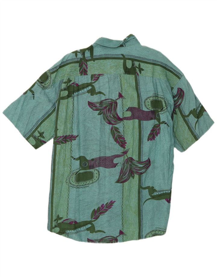 Cămașă cu mânecă scurtă vintage pentru bărbați cu model abstract, XL, viscoză verde