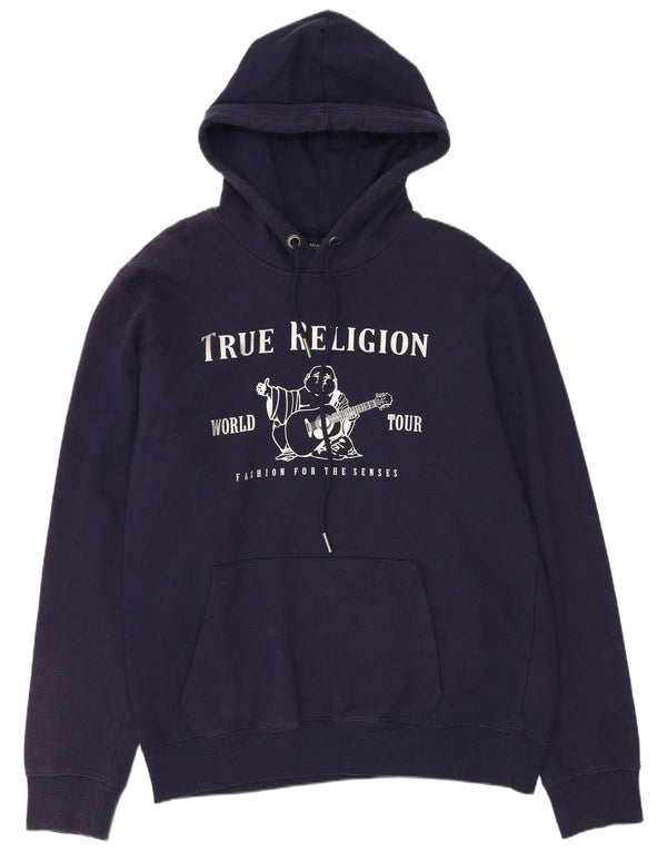 True Religion Mens Graphic Hoodie Jumper XL Navy Blue Cotton