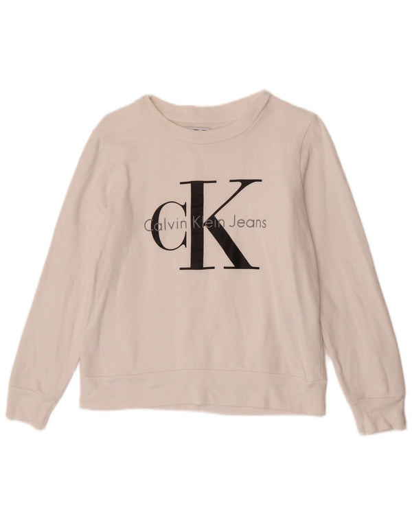 Calvin Klein Jeans Pulover cu grafic pentru femei UK 10 Small White