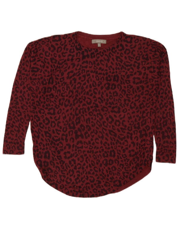 Pulover Oasis pentru femei cu gâtul cu barca UK 14 Medium Burgundy Animal Print