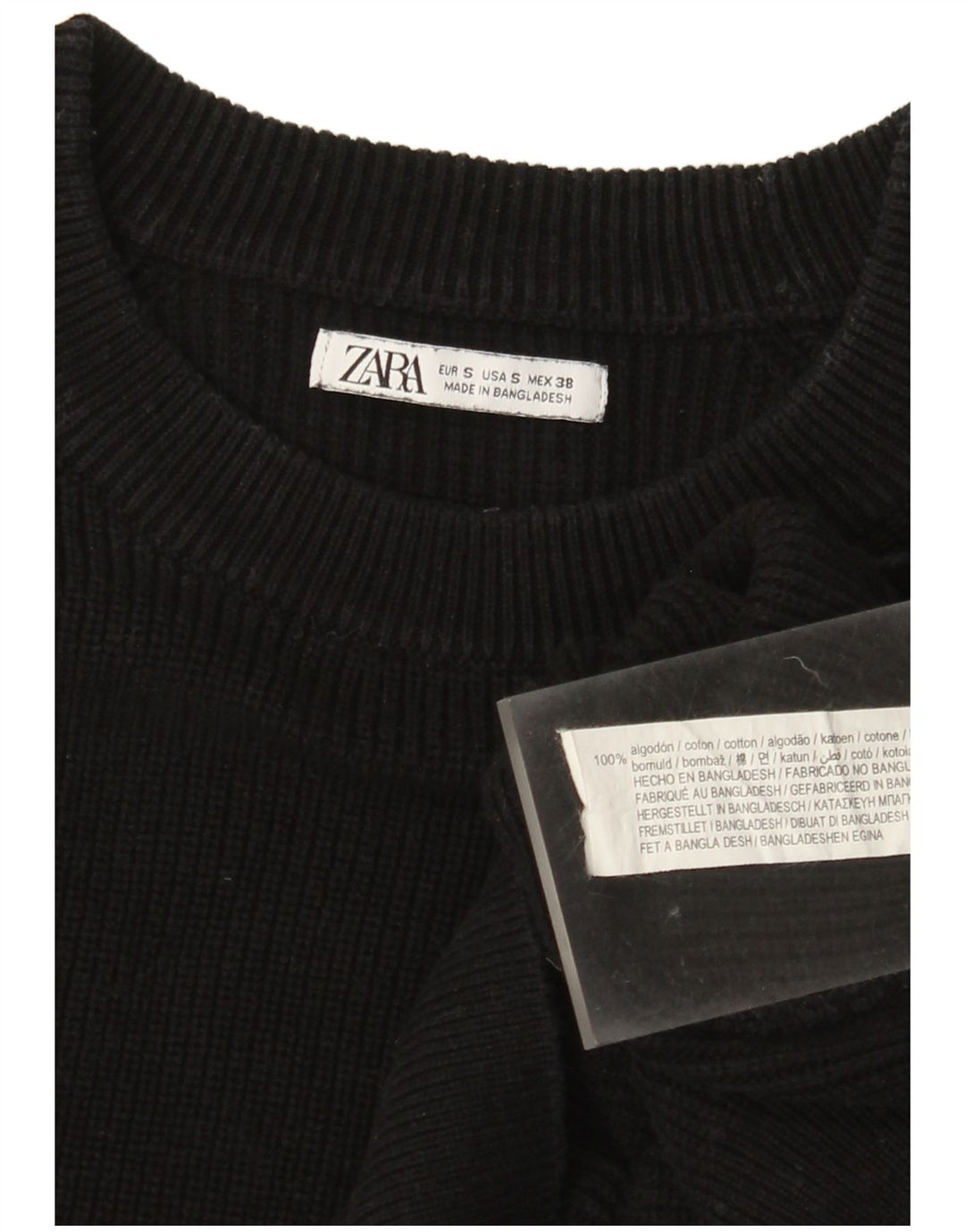 Pulover pentru bărbați Zara, cu gât de barcă, mic, negru, bumbac