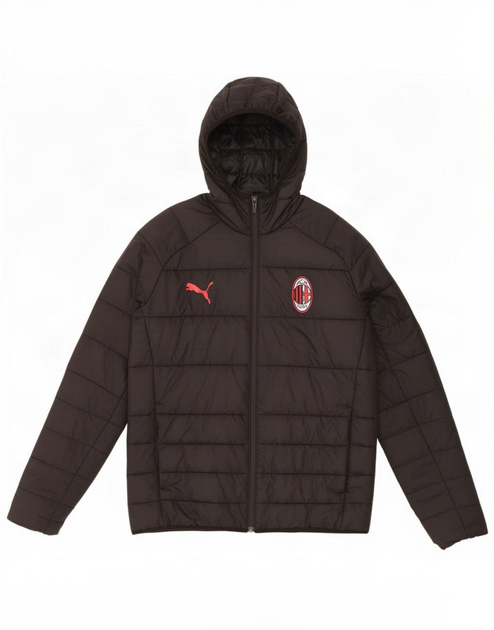 Jachetă căptușită cu glugă Puma AC Milan pentru băieți 13-14 ani, poliester negru