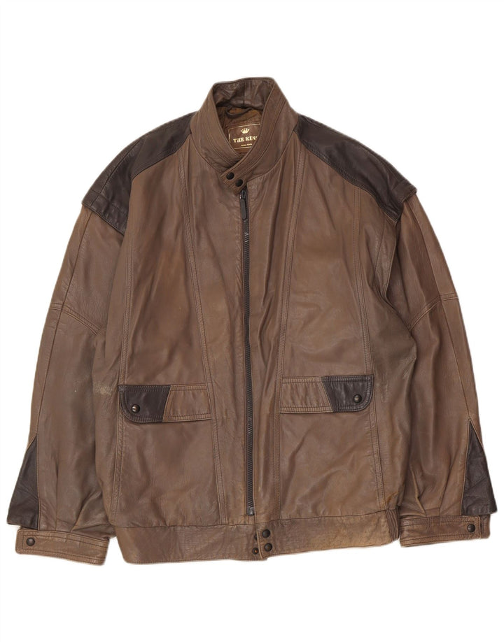 Jachetă de piele vintage pentru bărbați IT 48, maro mediu, piele color bloc