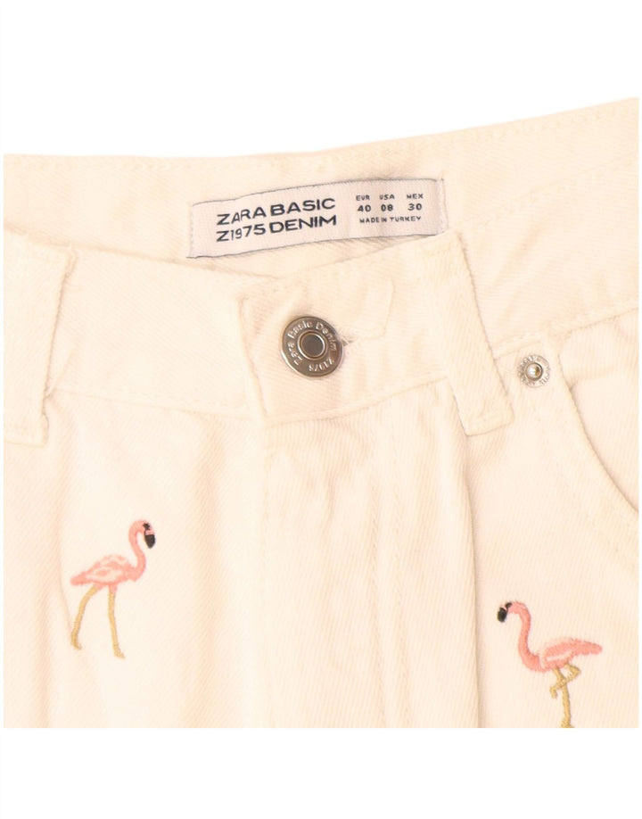 Pantaloni scurți din denim cu model abstract pentru femei Zara EU 40 Medium W28 Off White