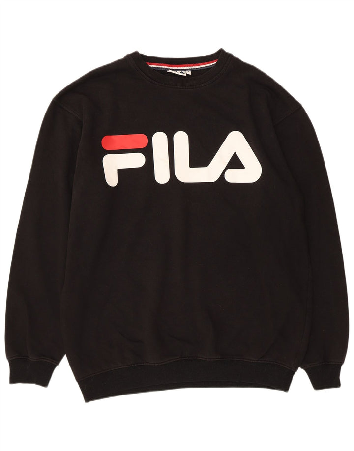 Pulover Fila pentru bărbați cu grafică, bumbac mediu negru