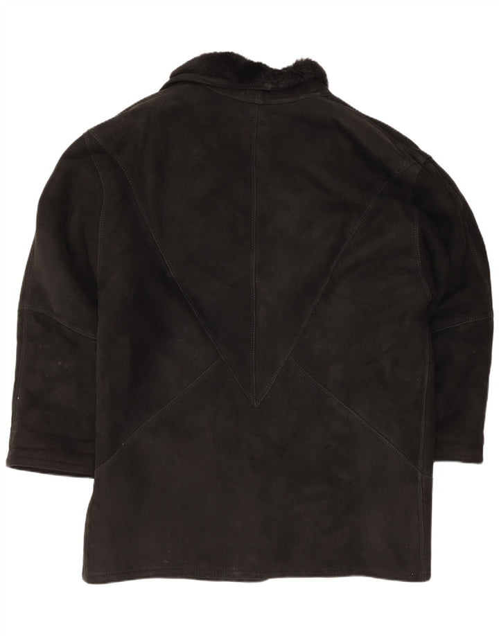 Palton supradimensionat din shearling vintage pentru femei IT 46 mare, negru, din shearling
