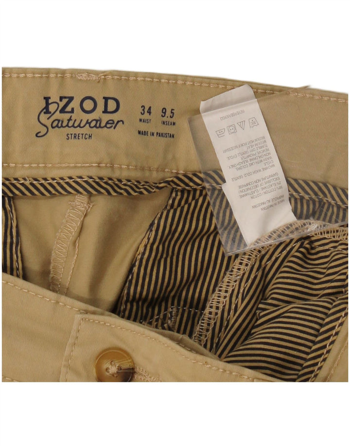 IZOD Mens Stretch Chino Shorts W34 Large Beige Cotton