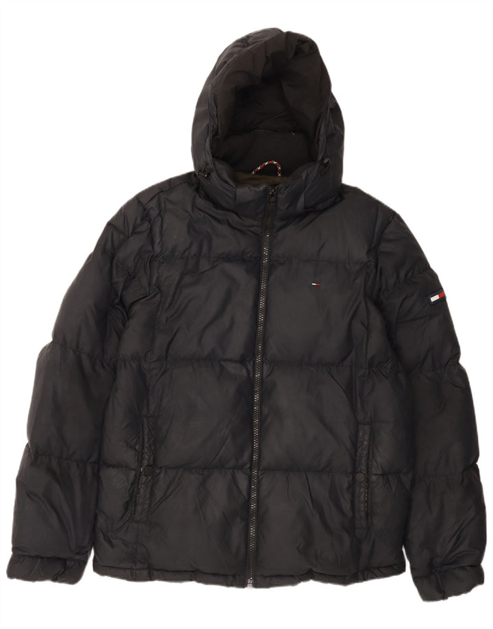 TOMMY HILFIGER Jachetă căptușită cu glugă pentru bărbați UK 42 XL Poliester negru