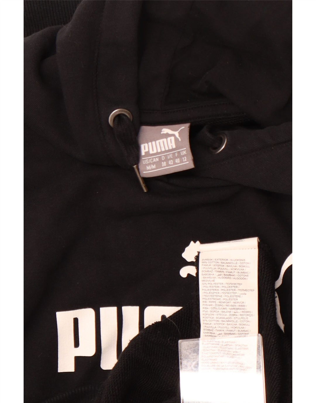 Pulover cu glugă cu grafic PUMA pentru femei UK 12, bumbac mediu negru