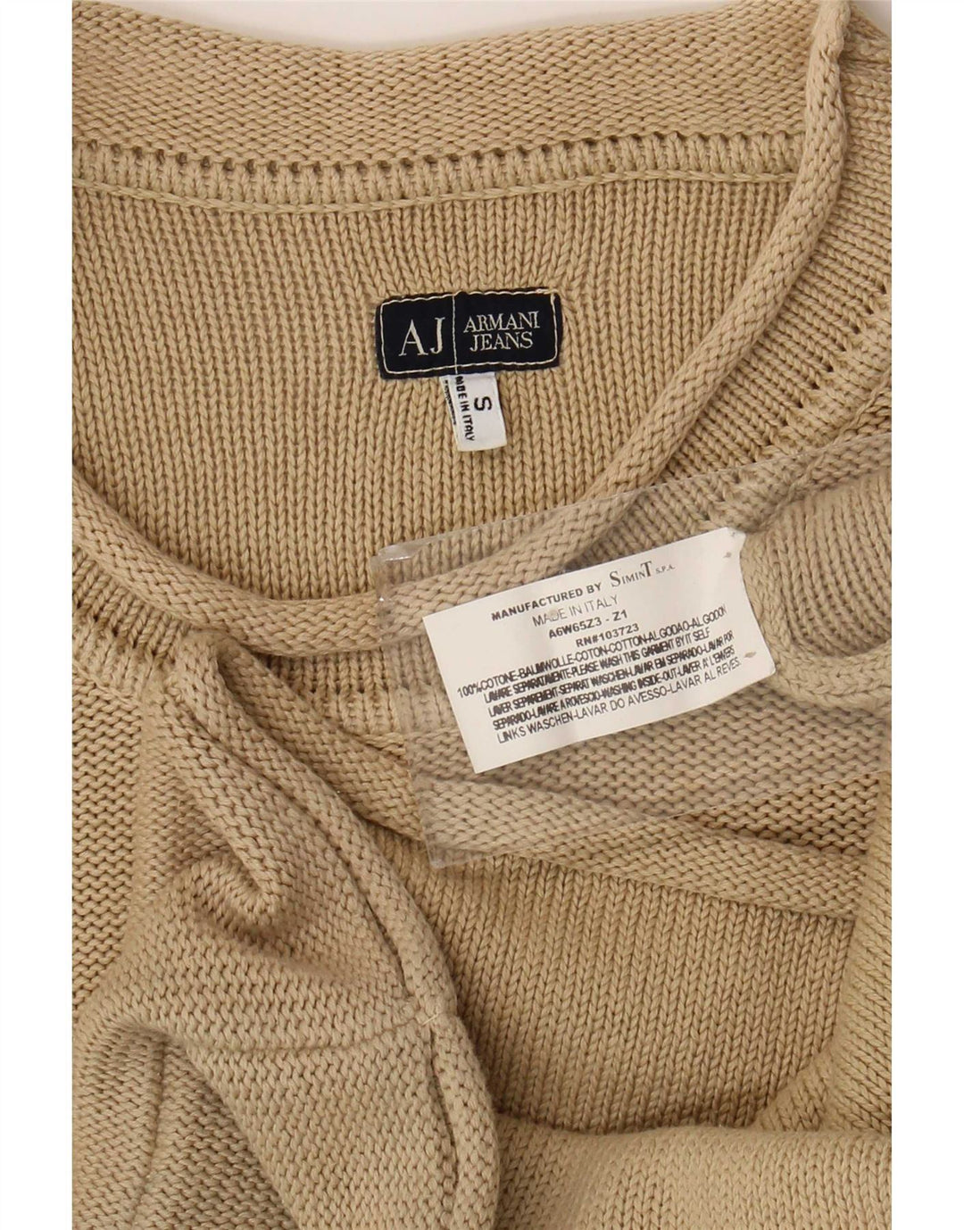 Pulover pentru bărbați Armani Jeans cu gât crew pulover mic, bej, bumbac