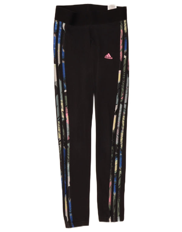 Leggings pentru femei Adidas UK 4/6 XS bumbac floral negru