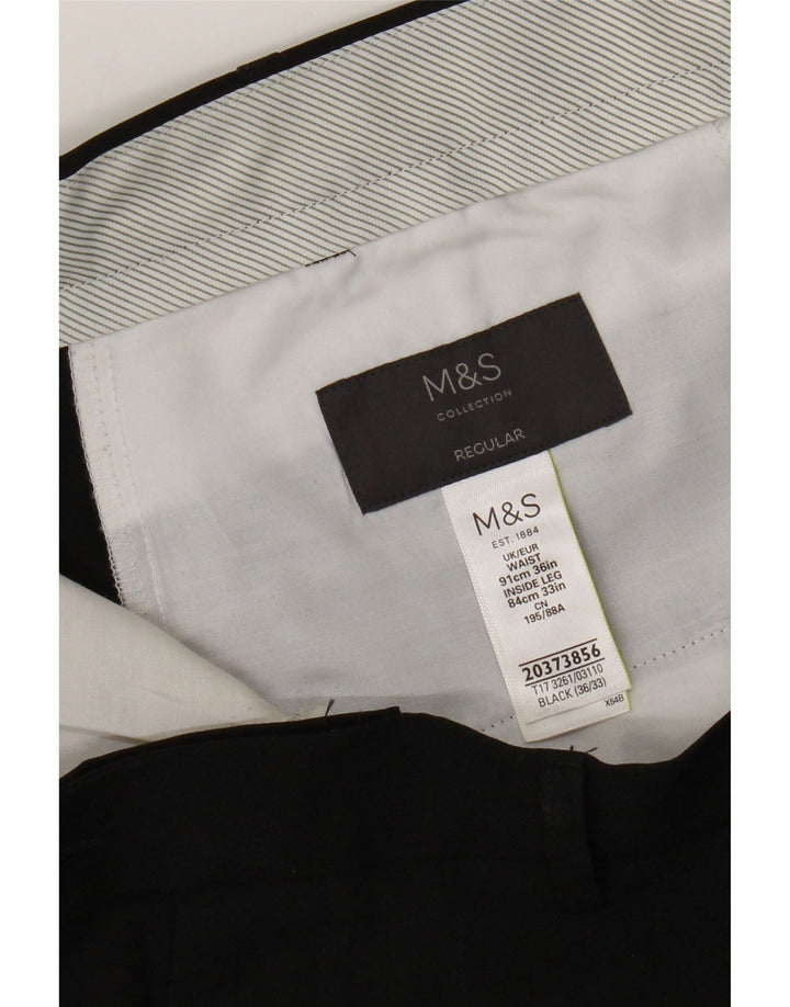 Pantaloni de costum pentru bărbați Marks & Spencer, cu ajustare normală, L36 L31, poliester negru