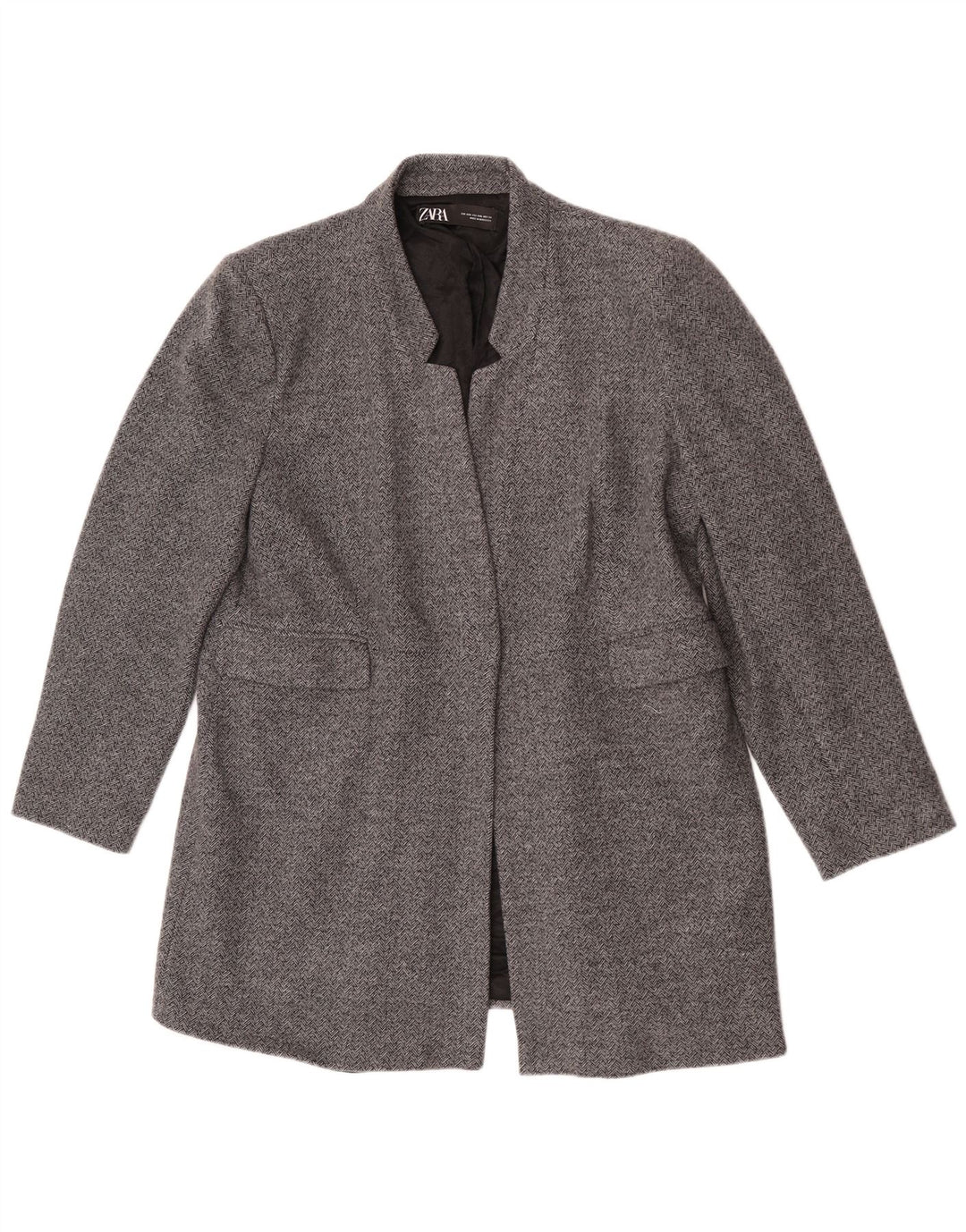 Jachetă Blazer deschisă pentru femei Zara UK 20 2XL, bumbac gri cu oase