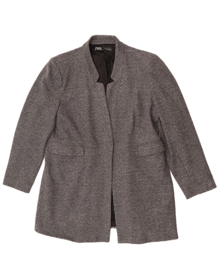 Jachetă Blazer deschisă pentru femei Zara UK 20 2XL, bumbac gri cu oase