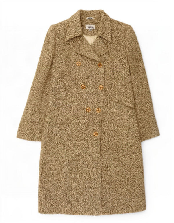 Palton de damă vintage cu piept dublu IT 48 XL Kaki lână cu pete