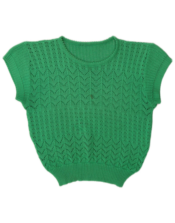 Pulover vintage pentru damă, cu vedere prin cap, cu gâtul cu barca, UK 14, verde mediu