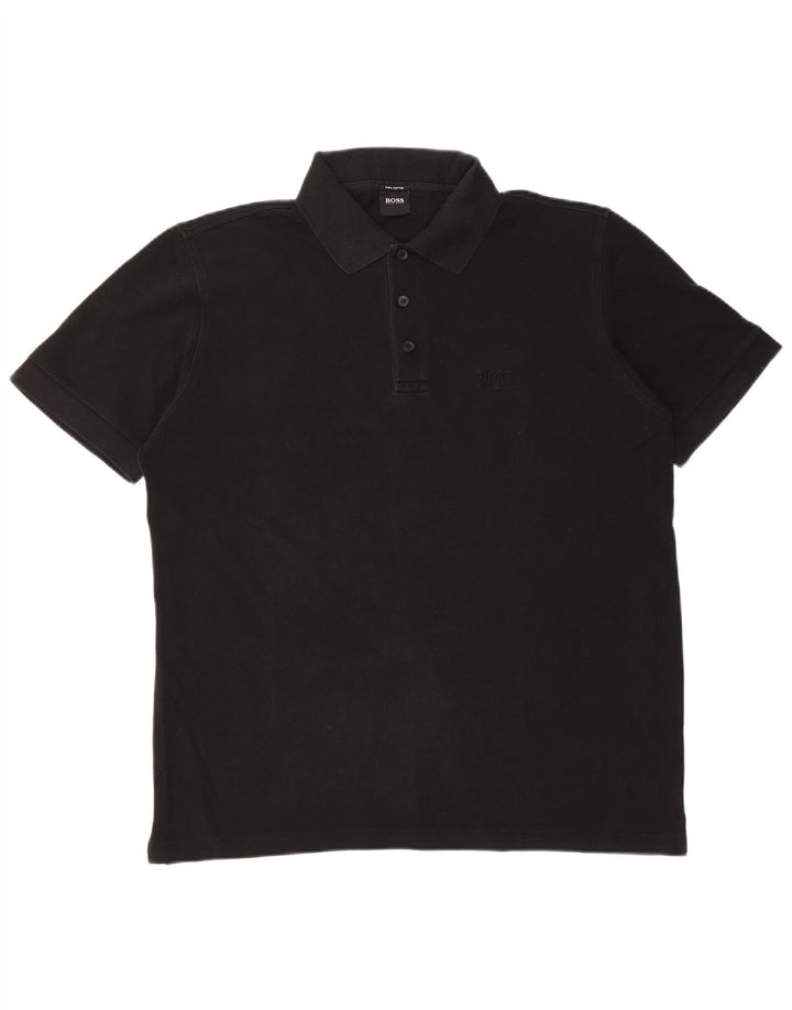 Tricou polo pentru bărbați Hugo Boss, bumbac negru mare