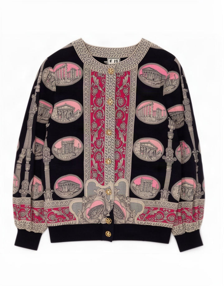 Pulover cardigan cu model abstract Liola pentru femei UK 16 Lână neagră mare