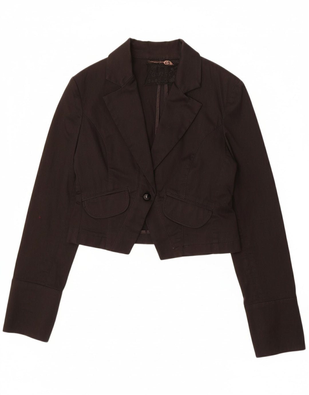 GUESS Womens Crop 1 Button Blazer Jacket UK 10 Small Black Cotton