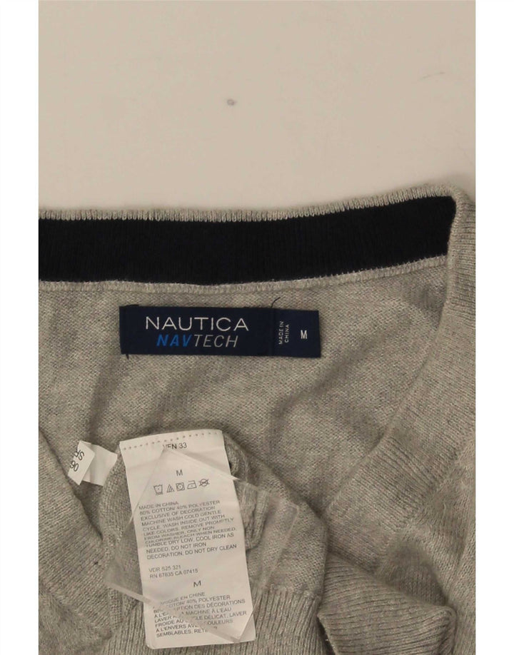 Pulover Nautica pentru bărbați, cu decolteu în V, bumbac, gri mediu