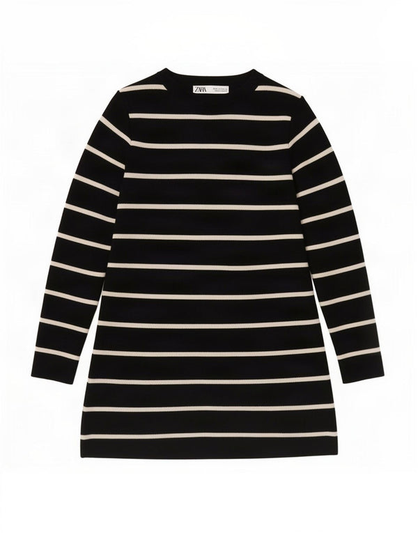 Rochie tunică cu mâneci lungi pentru femei Zara UK 8 Mic cu dungi negre