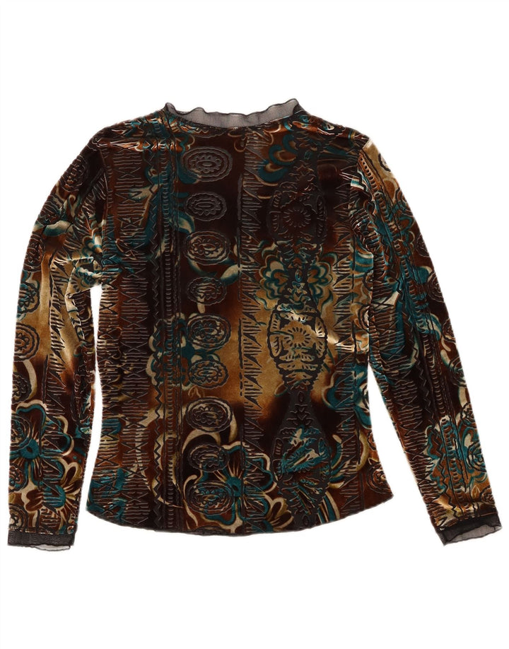 Top de catifea vintage pentru femei cu mânecă lungă UK 6 XS, multicolor, floral