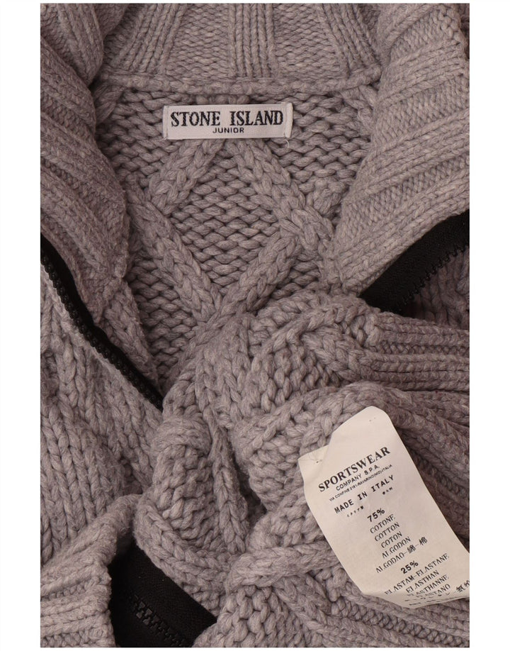 STONE ISLAND Boys Cardigan Sweater 6-7 Years Grey Cotton
