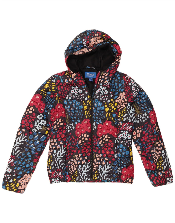 Jachetă căptușită cu glugă Adidas pentru femei UK 12 Medium Multicolor Floral Nylon