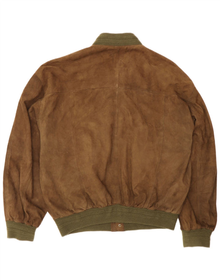 Bomber vintage pentru bărbați din piele intoarsa IT 50 mare, maro, din piele