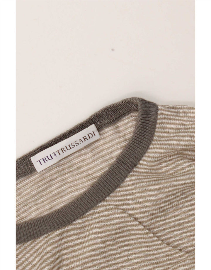 Pulover Trussardi pentru bărbați cu gât roșu, mare, gri Argyle/Diamond