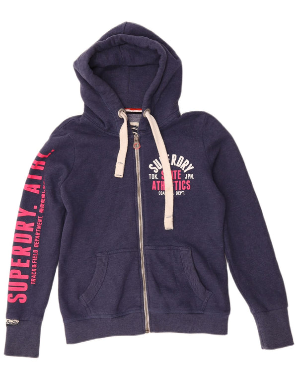 Pulover Superdry pentru damă, cu grafic, cu fermoar, bumbac, albastru bleumarin, UK 14