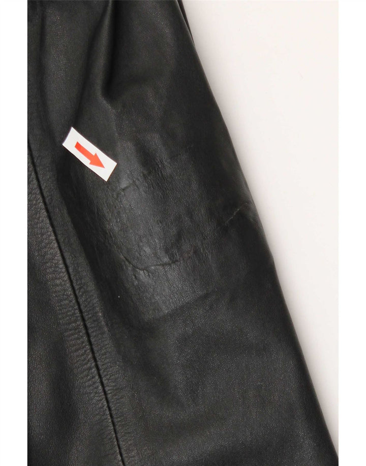 Palton militar din piele vintage pentru femei UK 14 mediu negru