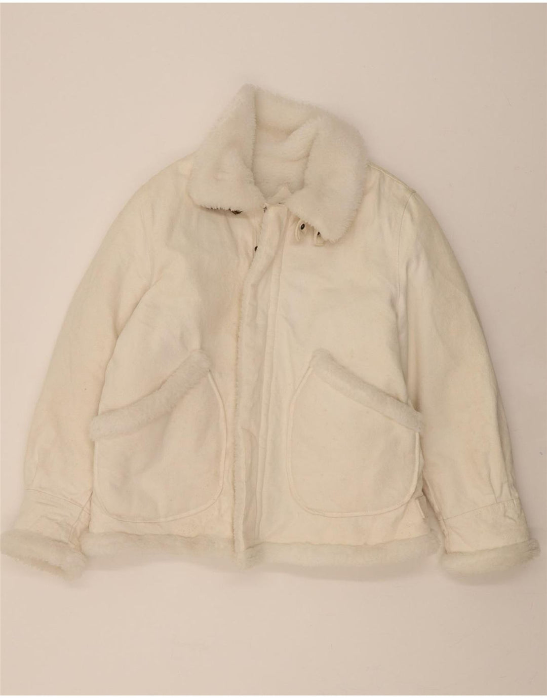 Jachetă de blugi Sherpa pentru bărbați VINTAGE UK 40, mare, alb, bumbac