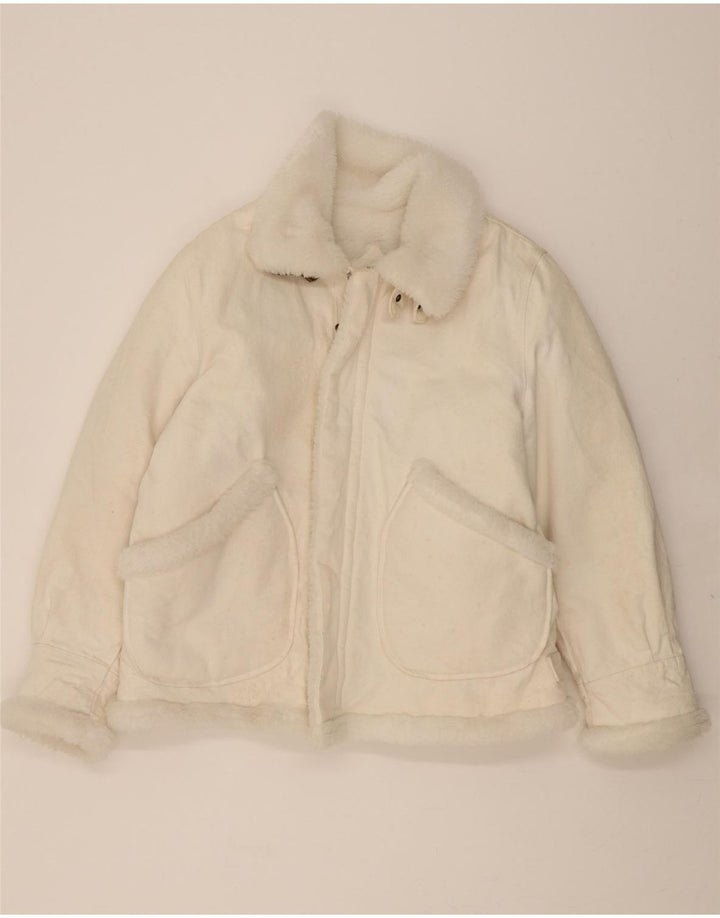 Jachetă de blugi Sherpa pentru bărbați VINTAGE UK 40, mare, alb, bumbac