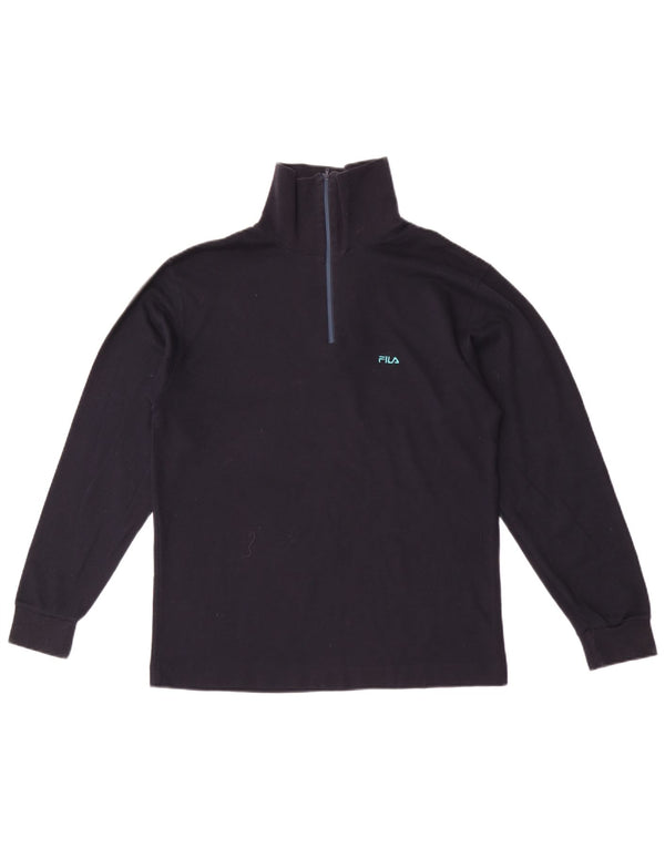 Fila Mens Zip Neck Top Maneca lunga IT 46 Small Blue Marine Bumbac