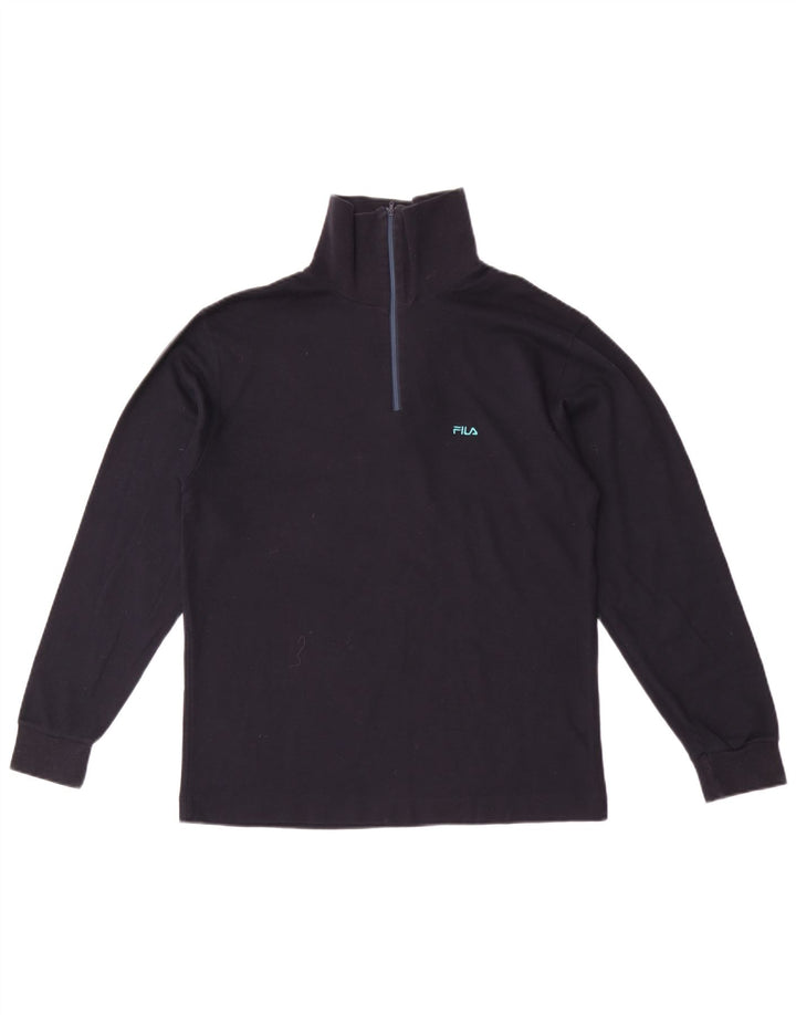 Fila Mens Zip Neck Top Maneca lunga IT 46 Small Blue Marine Bumbac