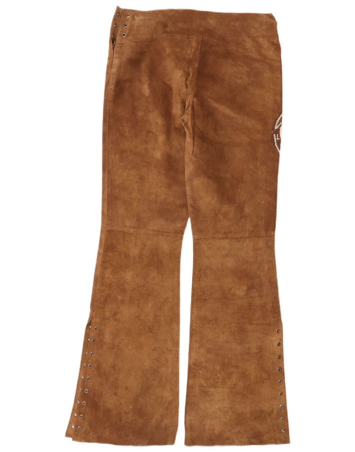 Pantaloni vintage de damă Bootcut din piele intoarsa Mediu L30 L33 piele maro