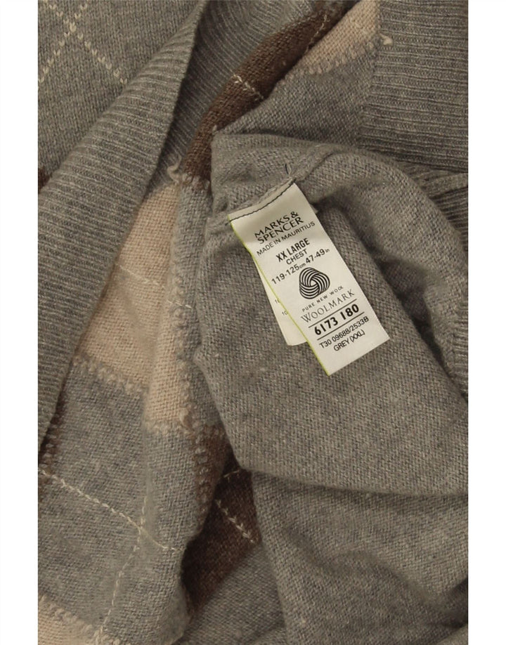 Pulover pentru bărbați Marks & Spencer, cu decolteu în V, 2XL, gri Argyle/Diamond
