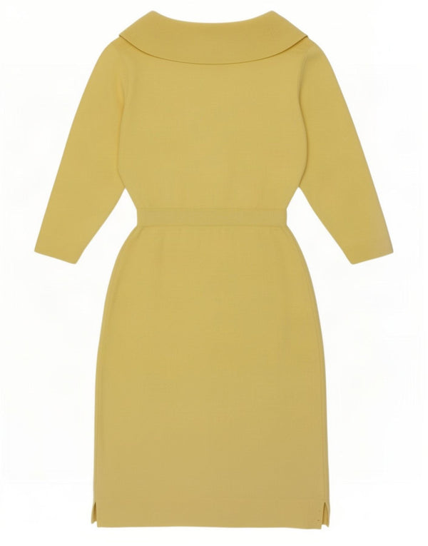 Vintage Womens Jumper Dress UK 12 Medium Yellow Wool