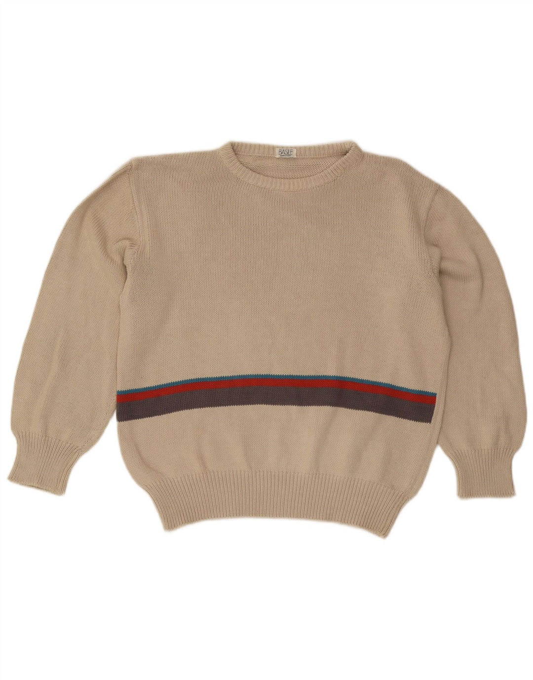 Pulover pentru bărbați cu gât roșu Basile, mare, bej, bumbac color bloc