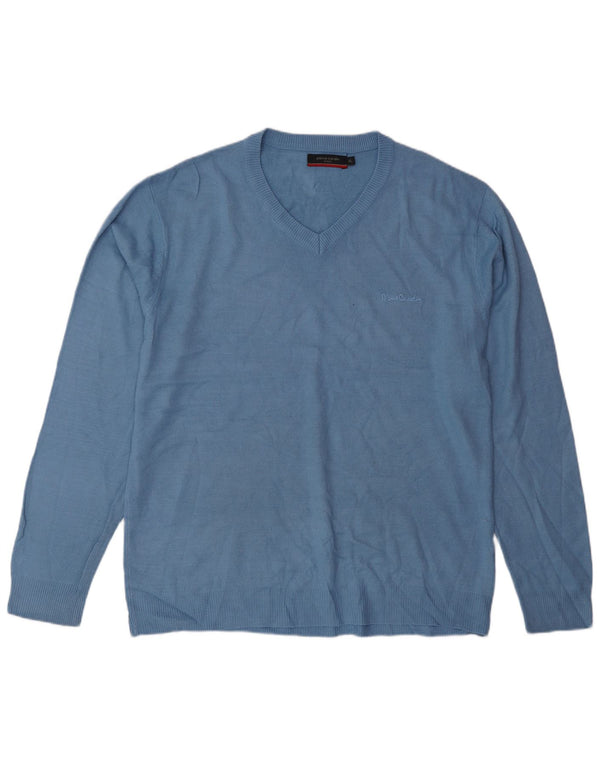 Pierre Cardin Pulover cu decolteu în V pentru bărbați, XL, acrilic, albastru