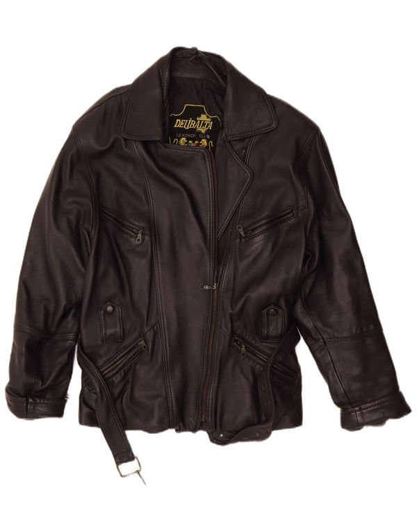 Jachetă de motociclist din piele vintage pentru femei UK 14 Medium din piele neagră