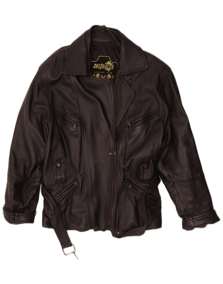 Jachetă de motociclist din piele vintage pentru femei UK 14 Medium din piele neagră