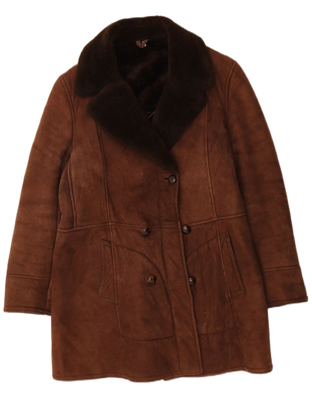 Palton dublu din shearling vintage pentru femei IT 54 3XL piele maro