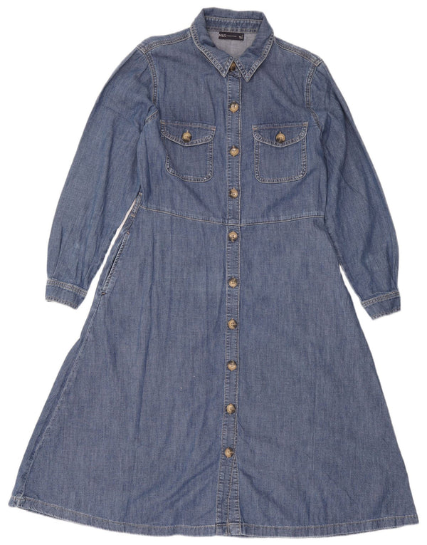 Rochie de denim cu mânecă lungă pentru femei Marks & Spencer UK 12 Bumbac albastru mediu